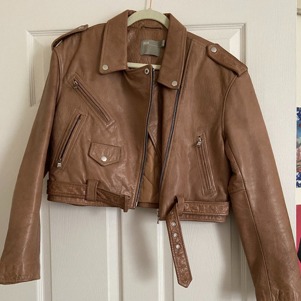 Brown Cropped Faux Leather Jacket